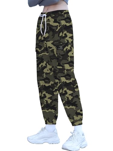 Image of Cromoncent Girls & Womens Camo Print Cargo Pants Outdoor Lightweight Jogger Baggy Pants, 6 Years - XX-Large