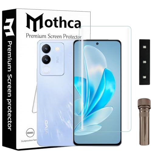 Image of Mothca Curved UV Tempered Glass Screen Protector for Vivo V29e | Transparent | Pack of 1 | Full Screen Coverage with UV Installation Kit