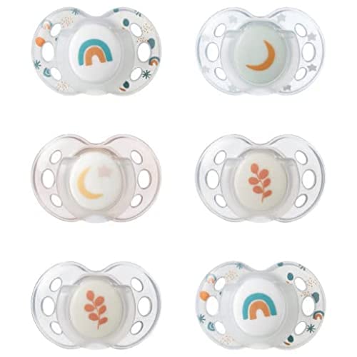 Image of Tommee Tippee Night Time Glow in The Dark Pacifiers, Symmetrical Design, BPA-Free Silicone, 18-36 Months, Pack of 6 Pacifiers