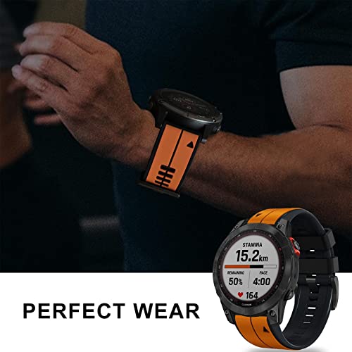 Image of Abanen Quick Fit 26mm Silicone Watch Bands for Garmin Fenix 7X / Fenix 6X / Fenix 5X / Instinct 2X,Soft Sport Bicolor Waterproof Wristband Strap for Garmin Enduro 2, epix Pro 51mm,Tactix 7 Pro