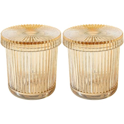 MALSSE Juego de 2 organizadores de hisopos de vidrio transparente higiénico, contenedor sellado para tocador, encimera, almacenamiento, lujosas decoraciones de baño