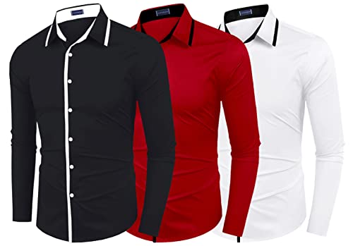 Image of Zombom Combo of Men's Cotton Blend Solid Regular Fit Casual Full Sleeves Shirts (Pack of 3)