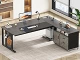 SEDETA 71' Executive Desk with Rolling File Cabinet, Large Office Desk with Drawers, L Shaped Computer Desk with Power Outlets, CPU Stand, Pegboard and Storage Shelves, Gray