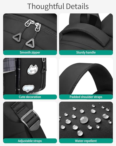 Image of Large School Backpack for Teen Girls, Big Student Laptop Backpack Aesthetic Bookbags for College Women Elementary Middle High School Travel Mochilas Escolares, Black