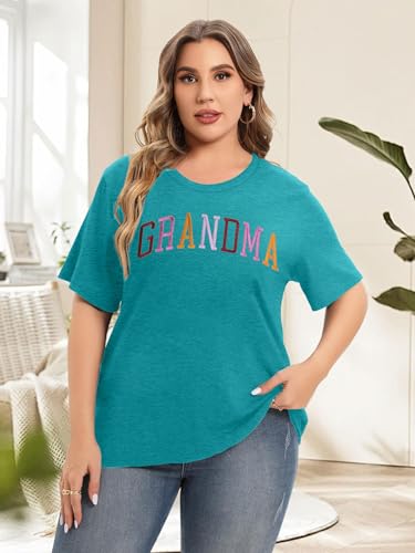 Plus Size Grandma Shirts for Women Grandma Tshirt Grandma Embroidered Shirt Casual Short Sleeve Tee Tops(Cyan,2XL) — view 2
