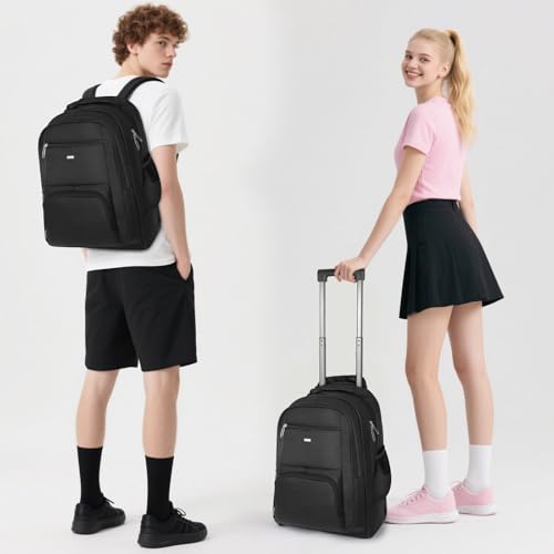 Rolling Backpack for School Teen Boys Girls,Waterproof Black Backpack with Wheels,Large Travel Backpack for Short Trips,18 inch2