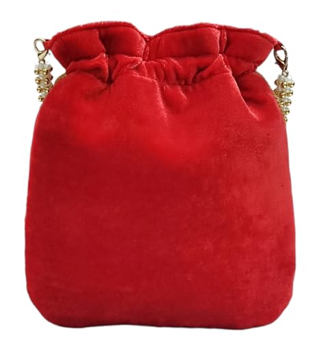 Image of Velvet Potli Bag with Golden & Silver Beaded Flower Embroidery - Handcrafted Ethnic Drawstring Bag for Weddings, Parties & Festive Gifts - Beaded Handle & Tassels for Women