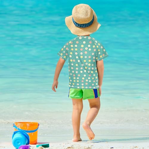 Cute Baseball Dots Green Girl Bathing Suit Short Sleeves Active Shirts Swimwear Beach Tops 3T 5