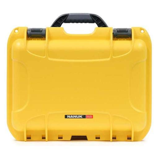 Image of NANUK 915 Hard Case with Cubed Foam - Compact Waterproof Travel Camera Hard Case with Padded Dividers, 13.8 inch x 9.3 inch x 6.2 inch - Dustproof and Impact Resistant, Airline Carry-On Approved - Yellow