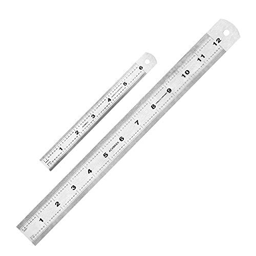 ACXMKEX Stainless Steel Ruler, 6 Inch Ruler and 12 Inch Metal Ruler,Pack of 2-15 cm and 30 cm Ruler Set, Machinist Ruler with Centimeters And Inches - 1/64, 1/32, mm and .5 mm Metric Ruler