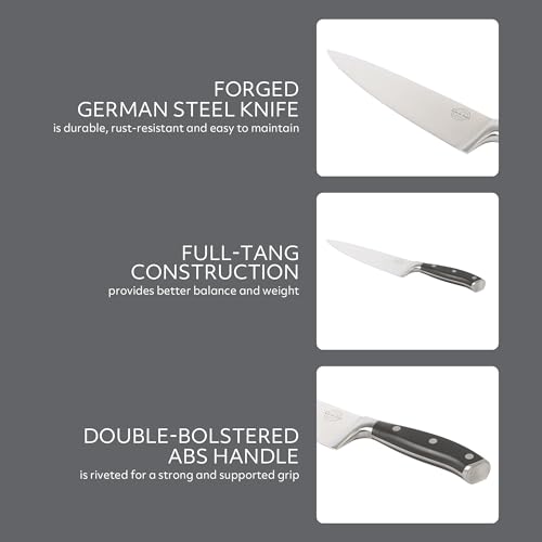 Sur La Table Kitchen Essential Tasting Kitchen German Steel Chef’s Knife, 8-Inch Stainless Steel Blade – Professional Kitchen Knife with Black Handle and Forged Full Tang by Sur La Table - Image 3