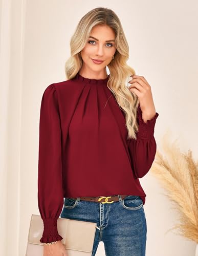 GRACE KARIN Women Dressy Long Sleeve Shirts,Fall Business Casual Tops,Pleated Mock Neck Work Blouses Fashion 20253