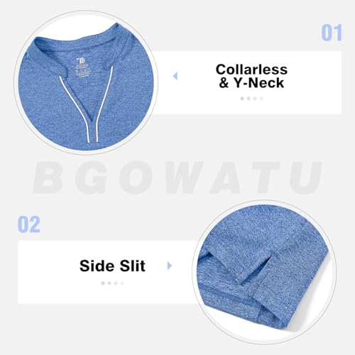 Image of BGOWATU Women's Golf Polo Shirts Short Sleeve Collarless Y-Neck Tennis Tops Quick Dry UPF 50+ Workout Shirt Lightweight