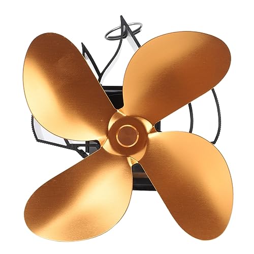 Rcniso Ventilador para Hogar, Ventilador para Hogar Montado en la Pared, de Estufa de Leña Accionado por Calor de 4 Aspas para Chimenea con Quemador de Leña (Oro)