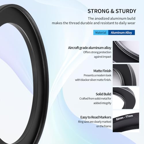 Adaptador de anillo Step-Up 52-77mm, adaptador de filtro de anillo step up de 52mm a 77mm para montura de lente de 52mm a 77mm para lentes DSLR y filtros ND UV CPL IR (52-77mm) miniatura 5