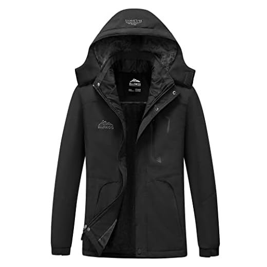 ELLSWOS Jaqueta de esqui masculina à prova d'água, casaco de inverno, quente, com capuz, à prova de vento, corta-vento, Preto, G