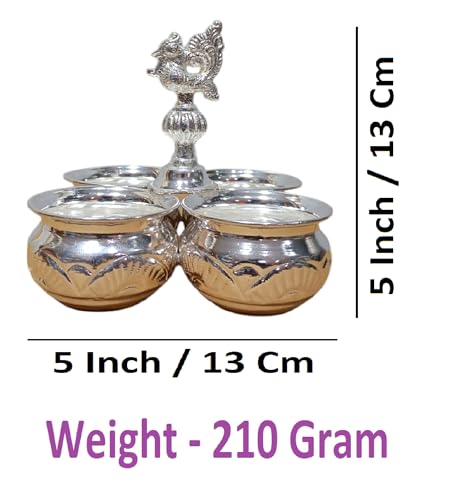 Image of Brass 5x5 Inch 4 Cup Panchwala Kum Kum Cup for Home Pooja Decore K4648