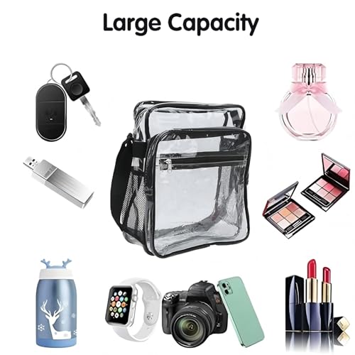 Tissting 26-50inch Adjustable Clear Bag Stadium Approved Clear Crossbody Messenger Shoulder Bag PVC Waterproof Visible,Large Capacity,Multiple Pockets,for Concerts, Sports Events4