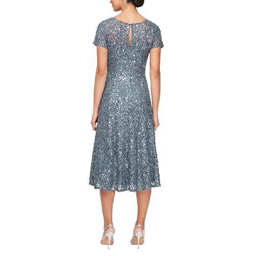 Image of S.L. Fashions Womens Stretch V-Neck Tea Length Dress