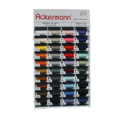 ACKERMANN 400 Rollen Nähgarn - Display mit 40 Farben, Davon 39 Farben x 10 Rollen á 200m Universal 120 und 1 Farbe x 10 Rollen á 150m Jeans 80. Nähgarn - Set, Nähgarn - Sortiment