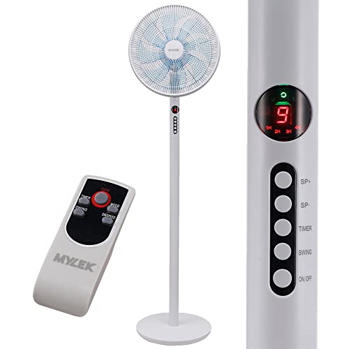 MYLEK Adjustable Stand And Desk Fan Cooling 60W with Remote Control, Oscillating Pedestal Fan with Timer, 3 Speed Settings And 3 Wind Modes, Remote Control Operated (White)