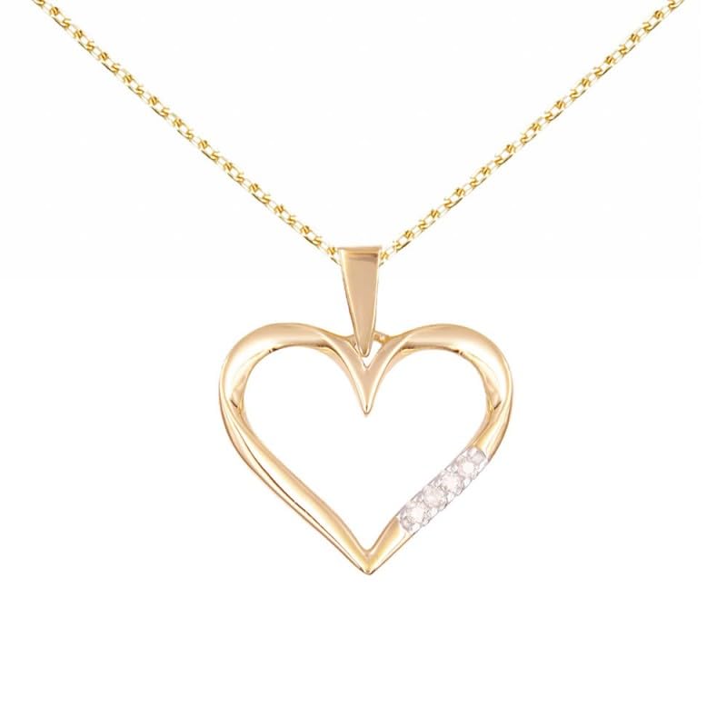 Collier - Pendentif Or Jaune et Diamants - Motif Coeur - Chaine Dorée