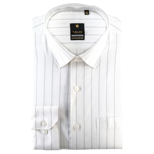 Image of 7-DAYS Men's Premium Striped Formal Shirt - Cotton Rich, Regular Fit, Full Sleeve, with Pocket, Wrinkle Resistant - Stylish Office & Everyday Wear.
