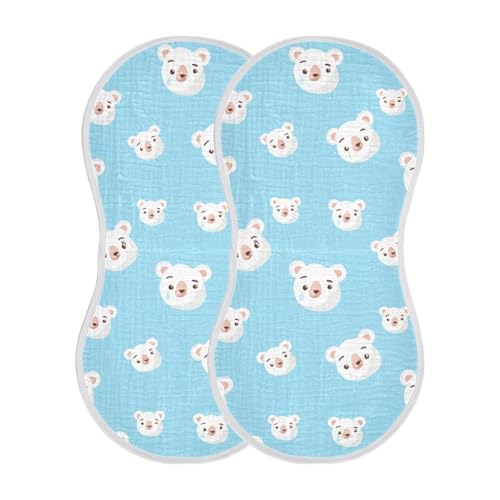 2 Pack Baby Burp Cloths, Soft Absorbent Burping Cloths for Babies, Cotton Milk Spit Up Rags, Large Size for Newborns, Baby Boys and Girls (Polar Bear Faces)