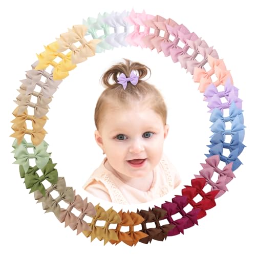 Image of doboi 50PCS 2.5'' Baby Hair Clips Small Bows Fully Lined Grosgrain Boutique Solid Ribbon Small Bows for Girls Teens Infants Kids Toddlers Newborn (Gentle colors)