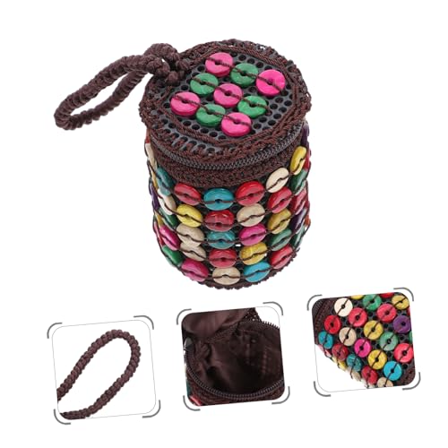 1pc Coconut Shell Beaded Bag Handmade Weaving Purse for Beach Stylish Decorated Shoulder Bag for Storing Cellphone Material Creative Zipper Design3