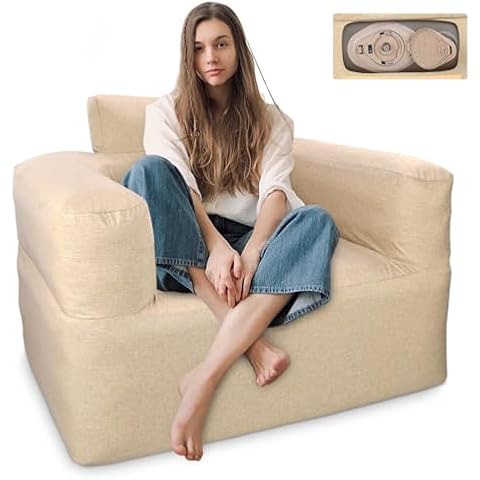 Bestrip Auto Inflatable Sofa, Single Blow up Couch Lounger with Built-in Air Pump Rechargeable, Air Sofa for Camping Gamging & Home（Khaki） Cover