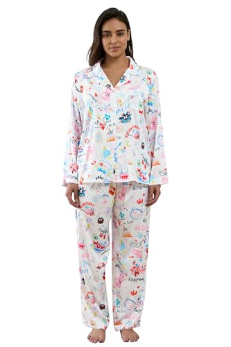 Image of YiNi LuLu Womens Silk Satin Pajamas Set Button Down 2 Piece Pjs Long Sleeve Oversized Sleepwear with Pockets