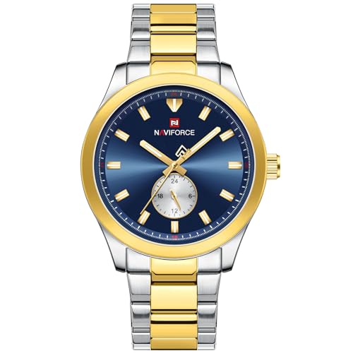 NAVIFORCE Fashion Business Mens Watches,with 24 Hour Display Stainless Steel Waterproof Quartz Watch,Gift Watch for Men