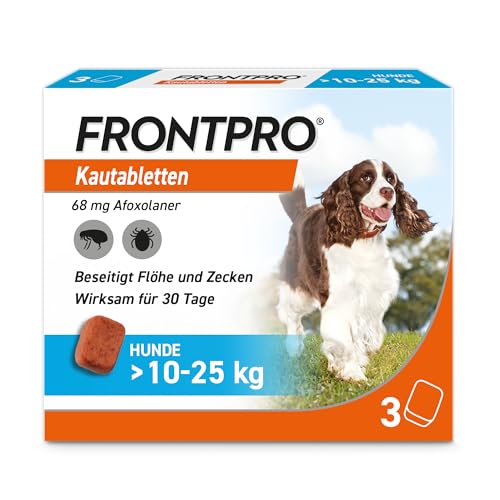 FRONTPRO Hund L - Kautablette gegen Zecken & Flöhe (Hunde 10 bis 25 kg) - 3X Kautabletten für 3 Monate Schutz