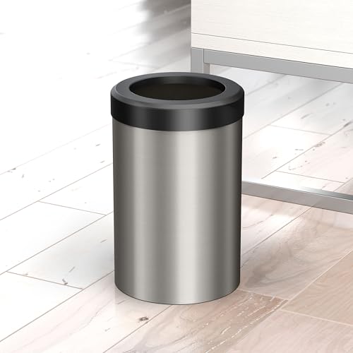 Image of Gatco Small Bathroom Trash Can with Lid, Round 3 Gallon Stainless Steel Wastebasket, Under Sink, Satin Nickel and Matte Black, for Bathroom, Bedroom, Office (1911MX)
