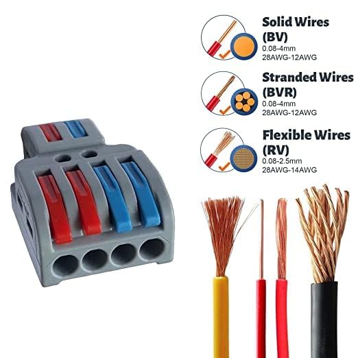 Image of ZIVIK 2 In 4 Out Wire Connector Jointer, 3 Pcs Push In Electrical Connectors, Lever Connectors Nuts, Assorted Conductors, Compact Lever Cable Connectors,Plug-in Connector 2-in 4-out (3, 2 In 4 Out)