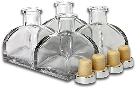 Frandy House Glass Diffuser Bottles with Cork Lid Cover, Set of 4-3.5" High,150ml 5.1 oz. Fragrance Accessories Use for Diy Reed DIffuser sets (Not included diffuser sticks)