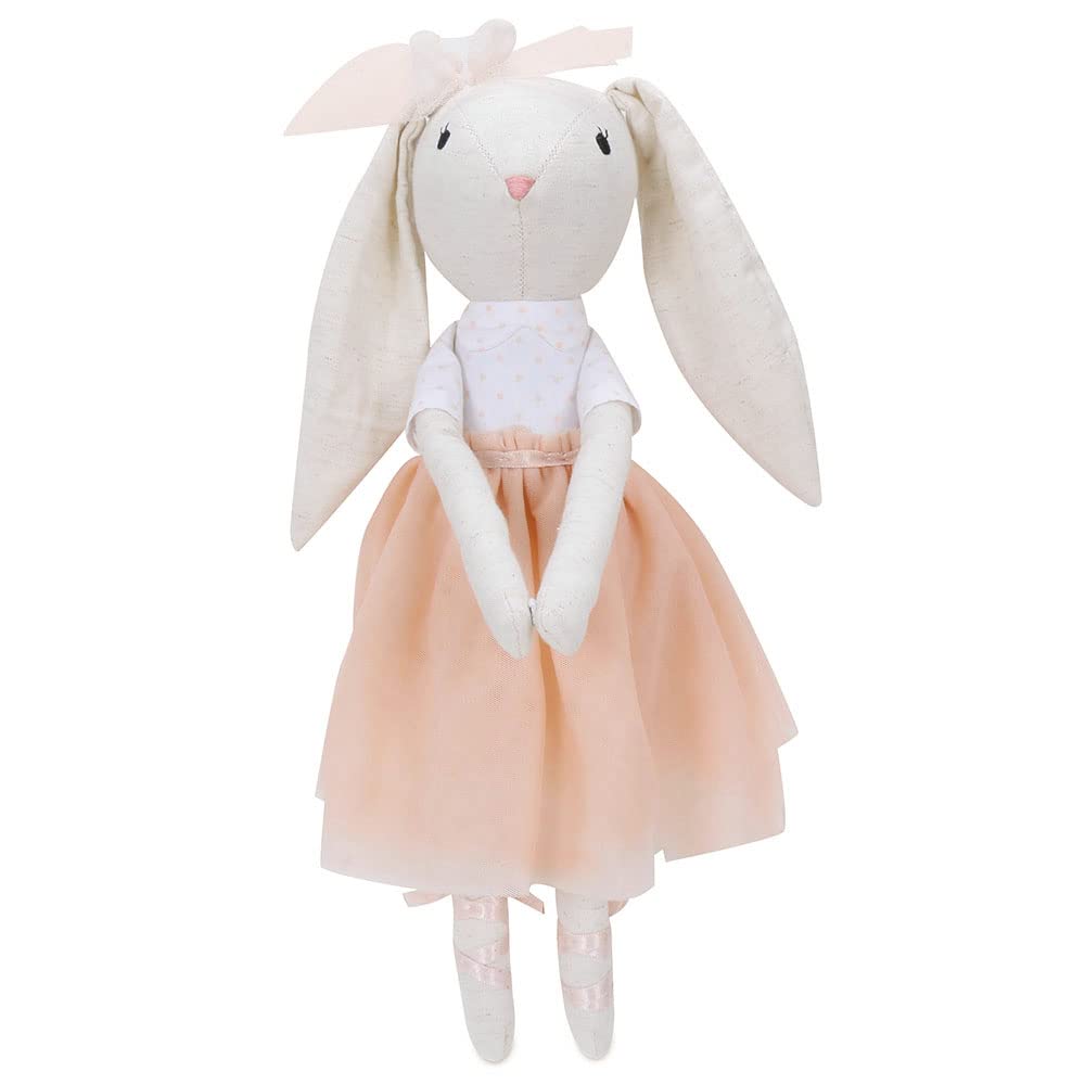 haus & kinder Cotton Lily Bunny Plush Rag Doll For Boys And Girls, Sleeping Cuddle Baby Soft Doll, White Pink (Pack Of 1)