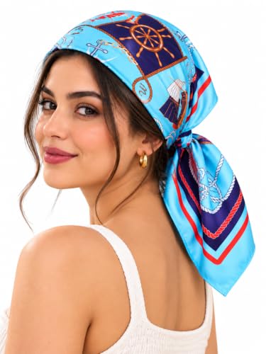 Image of Ravaiyaa - Attitude is everything Women Printed Silk Bandana 21 x 21 Inch Square Headband & Hair Wrap, Soft & Versatile | Fashion Neck Wrap