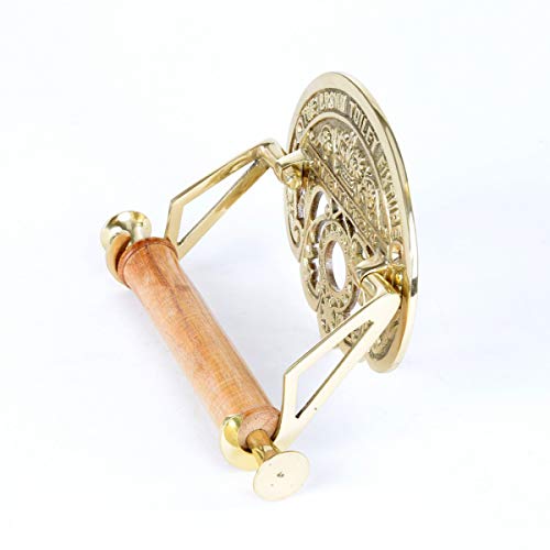 Renovators Supply Manufacturing Bright Brass Wall Mount Toilet Paper Holder 7.25" Wide Vintage Crown Style Solid Brass Easy Install Toilet Tissue Paper Holders With Wooden Roll For Bathroom #TOP4