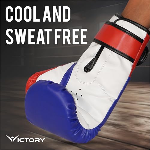 Image of VICTORY Boxing Gloves for Men & Women with Moulded Foam Padding Punching Bag Gloves for Boxing, Training, Kickboxing, Muay Thai, MMA, Durable Pu Material Twin Punching Gloves (Red /Blue, 10-12 Oz)
