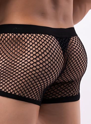 MIZOK Men's Sexy Sheer Fishnet Boxer Briefs Mesh See Through Pouch Boxer Underwear4