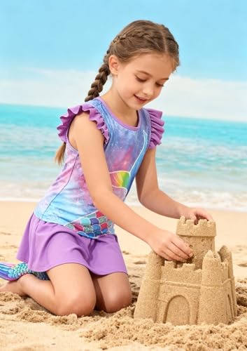 Image of Girls Swimsuit 2 Piece Ruffle Bathing Suit UPF 50+ Tankini Swimsuit Skirt with Lining Size 3-10