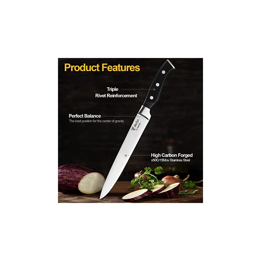 ODERFUN-Carving-Knife-Classic-2-Piece-Carving-Set-8-Inch-German-Stainless-Steel-Slicing-Knife-and-Fork-Set-with-Ergonomic-Full-Tang-Handle-Kitchen-Knives-for-Turkey-Ham-BBQ-Meat-Brisket Carving Knife, Classic 2-Piece 8 Inch German Stainless Steel Slicing Knife and Fork Set with Ergonomic & Full Tang Handle, Kitchen Knives for Turkey, Ham, BBQ, Meat, Brisket