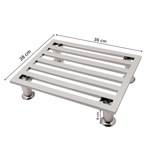 Image of Stainless Steel Square Heavy Durable Stool | Modern Design Stool Chair for Bathroom, Kitchen, Home & Garden (36cm x 28cm x 9 cm)