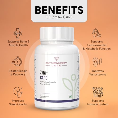 Image of ZMA+ Care | Zinc Magnesium Supplement with Vitamin B6 | Supports Sleep, Muscle Recovery, Brain Health, Immunity & Stress Relief | ZMA Supplement for Men & Women | 60 Caps (30 doses)