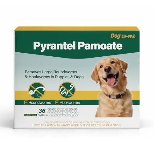 Dog Dewormer Pyrantel Pamoate, Chewable Tablets for Dogs & Puppies, Roundworms & Hookworms, Easy Dosing, 36 Tablets