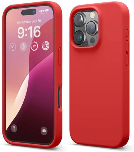 Image of Premium Liquid Silicone Case for iPhone 16 Pro - Slim Full Body Protective Back Cover with Soft Microfiber Lining, Anti-Slip Grip Scratch Resistant Phone Case (Red)
