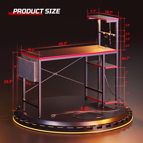 Bestier 113CM Corner Computer Desk with Power Outlets Computer Desk with LED Lights Reversible Writing Table with Side Pocket Storage Bag & Accessories Hanger for Home Office Small Space - Image 3