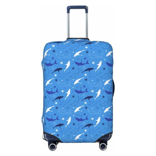 Minimalist Cartoon Cute Shark Luggage Cover Protector Anti-Scratch Washable Fits 18-32 Inch Luggage-X-Large